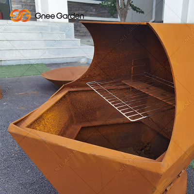 আউটডোর কর্টেন স্টিল মেটাল ফায়ার পিট বারবিকিউ গ্রিল Bbq Brazier গ্রিল