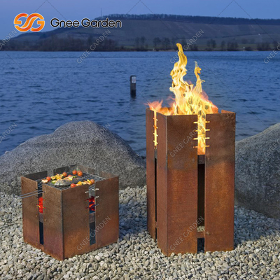 1200 মিমি স্কোয়ার কর্টেন ইস্পাত BBQ গ্রিল চারকোল বার্নিং আলংকারিক