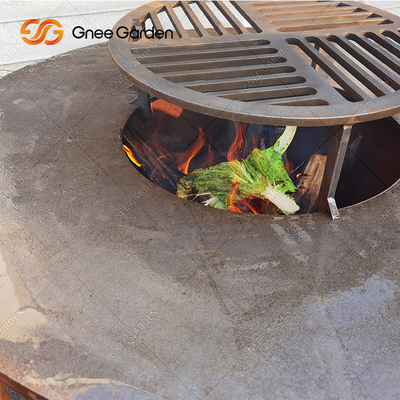 মরিচা রঙের আউটডোর BBQ গ্রিলস চারকোল ধূমপায়ী গোলাকার দিয়া 100 সেমি রান্নার প্লেট