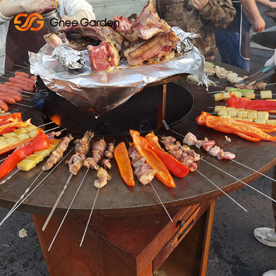কর্টেন স্টিল গার্ডেন BBQ আউটডোর কুকিং গ্রিলস অ্যান্টিক ফায়ার পিট 31.5&quot;