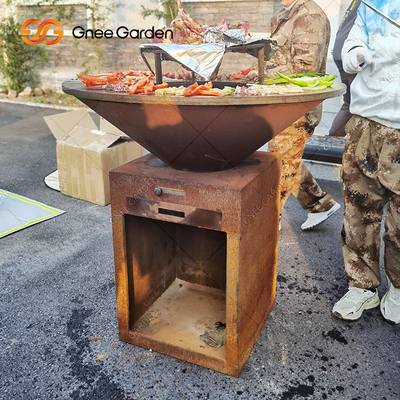 কর্টেন স্টিল গার্ডেন BBQ আউটডোর কুকিং গ্রিলস অ্যান্টিক ফায়ার পিট 31.5&quot;